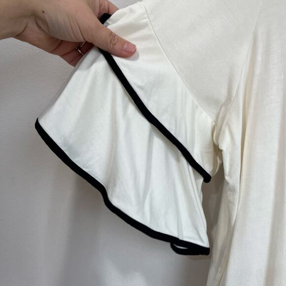 J.Jill Wearever White Ruffle Sleeve Top L Soft Stretch Minimalist Chic Workwear - Picture 4 of 7